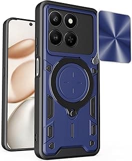 Case Cover Shock resistant UNBLACK Sliding CamShield TPU + PC CD Ring Compatible with Honor X7D (Blue)