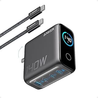شاحن من أنكر بمنفذ USB متوافق مع أجهزة آي أو إس بـ 4 منافذ بقوة 140 واط مع شحن سريع و تحكم باللمس و تقنية GaN