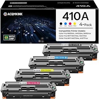 عبوة 4 خراطيش حبر 410A بديلة لطابعات اتش بي Color Pro MFP M477fdn M477fdw M477fnw; M452dn (اسود/سماوي/ماجنتا/اصفر)