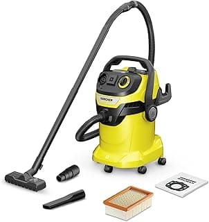 Wet and Dry Vacuum Cleaner WD 5 P V-25/5/22, incl. Socket, Flat Filter, Patented Filter Box, Filter Cleaning Function, Non-woven Filter Bag, 1100 W, Plastic Tank: 25 l, Suction Hose: 2.2 m