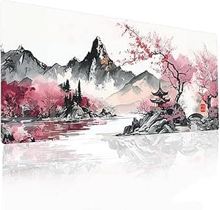 قاعدة ماوس كبيرة للألعاب بتصميم زهور الكرز بألوان مائية يابانية، قاعدة ماوس للألعاب بتصميم انيمي مضادة للانزلاق ومقاومة للماء لديكور للمكتب - مقاس 80 × 30 سم