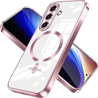 For Samsung Galaxy A17 / A26 5G Magnetic Case, Compatible with MagSafe, Built-in Camera Lens Protector, Luxury Plating Soft TPU Clear Shockproof Slim Thin Cover - Pink