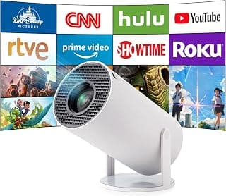 Mini Projector, HY300 Pro Projector, 4K Home Cinema Projector with Android OS, Supports 5G WiFi, BT5.0, Auto Keystone Correction, 180 Degree Angle, 130 Inch Display for Phone/PC/Lap/PS5/Xbox/Stick