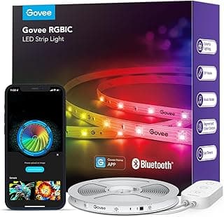 اشرطة اضواء LED ذكية بالوان RGBIC من جوفي بطول 32.8 قدم لغرفة النوم يعمل بالبلوتوث بتحكم خلال التطبيق الوان متعددة يمكنك تركيبها بنفسك على خط واحد تدعم تزامن الموسيقى وغرفة الالعاب 10.0 أمتار