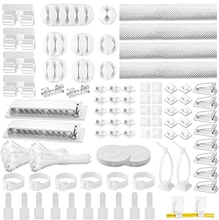 [313Pcs] Cable Management Kit by Topavatop, إدارة الكابلات Desk Cord Organizer, 67 Adhesive Cable Clips, 22 Reusable Cable Strap, 4 Cable Sleeves Split, 200 Nylon Cable Zip Ties for TV Office, White