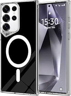 جراب مغناطيسي لهاتف سامسونج Galaxy S24 Ultra، غطاء خلفي ملون لامع [متوافق مع Magsafe] ممتص صدمات شفاف، جراب حماية نحيف ومقاوم للخدش (أسود)