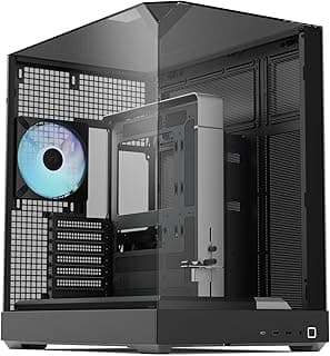 APNX V2 Black ATX Case – X-Pand Flow Dual Airflow, 3-Side Tempered Glass, 360mm AIO & Reverse BTF Motherboard Support, 4×140mm Fans, 160mm Fan Slots, ARGB Fan Hub, GPU Bracket, High Airflow