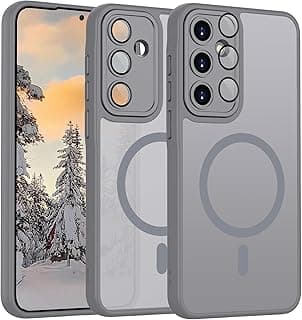 جراب مغناطيسي لسامسونج Galaxy A17، مطفي شفاف، حماية كاملة للكاميرا، تصميم مضاد للصدمات، متوافق مع ستاند مغناطيسي (رمادي، سامسونج Galaxy A17 4G / سامسونج Galaxy A17 5G)