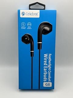 Celebrat G8 Featherlight Wired Earphones, Black Half In-Ear Handfree with Noise Isolation - سماعة سلك هاند فري أسود مريحة