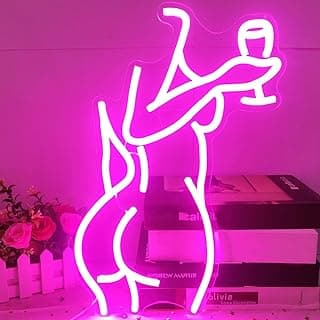 لوحة نيون LED بتصميم Pink Lady من Ajoyferris - إضاءة ديكور قابلة للتعتيم لغرفة النوم، البار، المتجر - 16X11 بوصة