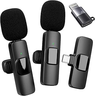 Wireless Microphone for Phone, Wireless Lavalier Microphone for Video Recording, PC, Laptop, Streaming Live, Podcast, Vlog (iOS & USB-C/2 Mic)