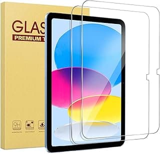 عبوة من 2 واقي شاشة لجهاز ابل iPad 10th Generation 2022 موديل A2696/A2757/A2777، فيلم زجاج مقسى بصلابة 9H، مقاس 10.9 بوصة، شفاف HD