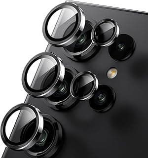 ARROWS Camera Lens Protector for Samsung Galaxy S25 Ultra, Tempered Glass Individual Metal Ring Lens Cover, 9H Hardness Anti Scratch HD Clear Camera Protection, Easy Installation - Black