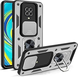 جراب شاومي Redmi Note 9s / Note 9 pro مضاد للصدمات مع حماية للكاميرا وحلقة معدنية في الخلف (فضي)