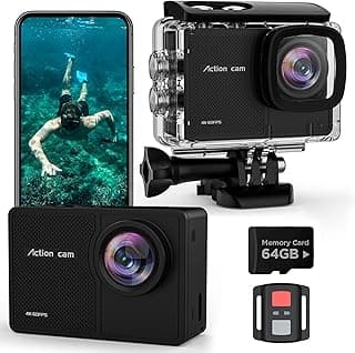 كاميرا اكشن ‎4K‎ على 60 إطار في الثانية من تيمنوت، مقاومة للماء مع بطاقة ‎SD‎ سعة ‎64‎ جيجابايت، 48 ميجابكسل‎، واي فاي، مثبت صورة إلكتروني‎، مع بطاريتين 1350 مللي امبير في الساعة‎ وإكسسوارات خوذة