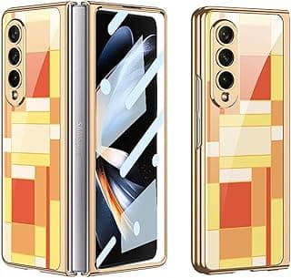 جراب لهاتف سامسونج Galaxy Z Fold 4 زجاج مقوى فائق النحافة - (رسومات ذهبية)