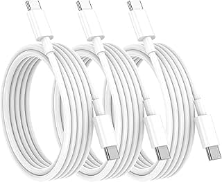 كابل شاحن ايفون 16 (3 قطع)، كابل USB C إلى USB C طول 2 متر 60 وات، لشحن ابل السريع، لايفون 16 15 برو ماكس/بلس/برو، لماك بوك برو 2021، لايباد برو/اير/ميني (أبيض)
