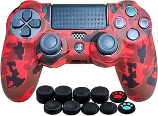 TNND PS4 Controller Skin Shell Anti-Slip Silicone Gaming Grip Cover Protector Case for Sony Playstation 4 Slim PS4 Pro Gamepad Controller Skins with 10 Thumb Grips (Graffiti Camou Red)