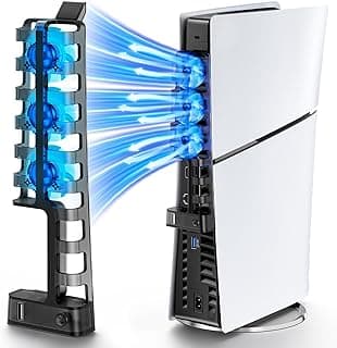 PS5 Slim Cooling Fan, 3 Levels of Wind Speed Adjustment, LED Light & USB Port, Compatible with 2023 Standard Version & Digital PS5 Body, PS5 New Model Fan, Cooling System for PS5 Slim, PS5