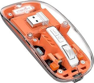 ماوس لاسلكي صغير خفيف الوزن بلوتوث 5.1 و 2.4G، شفاف، قابل للشحن، صامت، مع مستقبل Nano USB C، إضاءة LED للمكتب/الكمبيوتر/ماك/لابتوب/ابل/ايباد (برتقالي)
