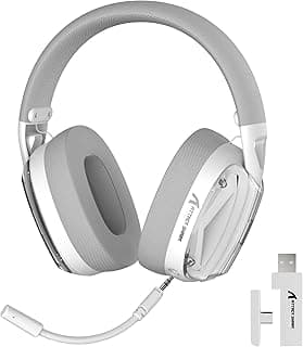 سماعة راس لاسلكية للالعاب شارك L60 من اتاك، سماعات راس سلكية خفيفة الوزن 2.4G/BT/3.5 ملم مع مشغلات 40 ملم، ميكروفون قابل للفصل بخاصية الغاء الضوضاء، صوت محيطي ثلاثي الابعاد للكمبيوتر/Mac/PS، ابيض
