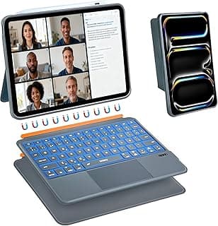 ECO Kickstand Combo Keyboard case for iPad A16 (11th) 2025, iPad 10th Gen, Air 11 (M3/M2) / Air 5th/4th & Pro 11 (4th/3rd/2nd/1st Gen) with 7-Colors Backlight, Magic Trackpad, Writing/Viewing Grey