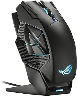 ماوس جيمنج لاسلكي ROG Spatha X، اتصال 2.4 GHz/سلكي USB، مستشعر بصري 19000 DPI، 12 زر قابل للبرمجة، إضاءة RGB، تصميم سويتش قابل للتبديل، سويتشات ميكانيكية، قاعدة شحن مغناطيسية، أسود