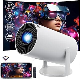 جهاز عرض HY300 مع واي فاي 6 وبلوتوث 4K 1080P يدعم صغير محمول قابل للدوران 180 درجة 150 انش، افلام تلقائي متوافق اللابتوب والكمبيوتر والهواتف الذكية