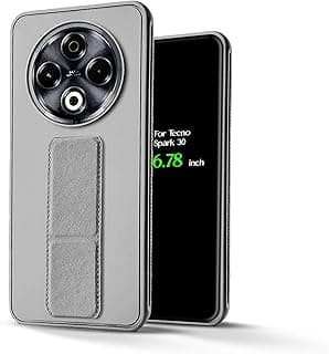 For Tecno Spark 30 Silicone Back Case with Leather Handle Wrist Strap,Kickstand Back Feature Landscape and Portrait,Magnetic Holder Compatible with Tecno Spark 30 (6.78") (Gray)