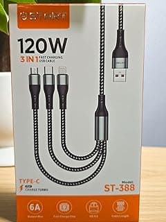 كابل شحن سريع متعدد 3 في 1 من ستارت ST-388 بقوة 6A/120W، إصدار سميك، متوافق مع Type-L/Micro/Type-C