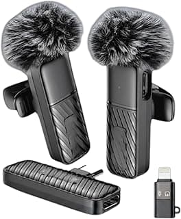 Dual Wireless Microphone VM-20 2.4G Lapel Mic with Type-C Receiver and For Lightning Adapter 25m Range 360 Ultra Clear Pickup for Vlog Interview Live Stream Two Person Recording Plug and Play