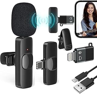 2.4GHz 2 in 1 K8 Wireless Microphone, Digital Mini Portable Recording Clip Mic with Receiver for All Type-C Lightning Mobile Phones Camera Laptop for Vlogging YouTube Online Class, Zoom Call