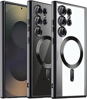 Official Titanium Case for Samsung Galaxy S25 Ultra,[Compatible with MagSafe][Full Camera Cover Protection] Metallic Glossy Magnetic Slim Luxury Phone Case for Galaxy S 25 Ultra,Clear Black