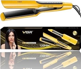 في جي ار مكواة فرد الشعر الاحترافية V-521 من فوياجر، الواح من السيراميك، 50 × 120 ملم، شاشة LED، تسخين سريع، حتى 230 درجة مئوية، اصفر