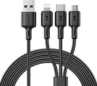 3 In 1 Charging Cable,3A Charging Cable With Micro Usb, Type-C And Lighting Port Compatible For Android, Ios And Type C Devices,1.2Mtr Long, Black