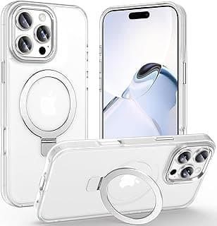 Magnetic for iPhone 16 Pro Case with Ring Stand, [10 FT Drop Protection] [Velvety Touch] Slim Translucent Matte Back Shockproof Phone Case for iPhone 16 Pro 6.3'', White