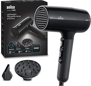 HD 2.2 Hair Dryer BRHD225SDE, 2200 Watts, Ionic Technology for Frizz-Free Hair, 3 Heat & Speed Settings, Cool Shot Function, Diffuser Nozzle, Ergonomic Black Design – BRHD225E