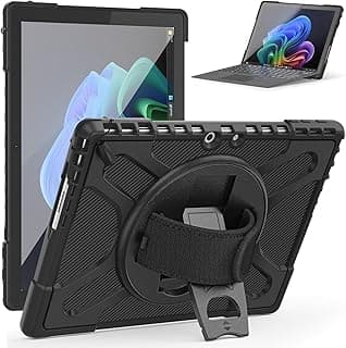 Stylish Rugged Back Cover for Microsoft Surface Pro 11/10/9/8 13" and 7+/7/6/5/4 12.3" With Rotatable Kickstand Hand Strap Anti-Shock Protective Sleeve Hard Inner Case (Black, Pro 9/10/11)