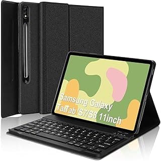 جراب كيبورد لتابلت سامسونج Galaxy Tab S8/Tab S7 11 بوصة (موديل SM-X700/X706/T870/T875/T878) مع مكان للقلم، غطاء مسند خفيف الوزن مع كيبورد بلوتوث لاسلكي قابل للفصل - أسود