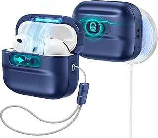 جراب ESR لسماعة ايربودز برو 3 (2025)، متوافق مع كابل USB-C، يدعم MagSafe، قفل مغناطيسي، حماية كاملة من السقوط مع حبل تعليق، أزرق