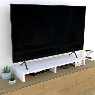 حامل تلفزيون وشاشة خشبي Henor FSC® مقاس 115 × 35 × 12 سم، يدعم حتى 90 كجم، أبيض
