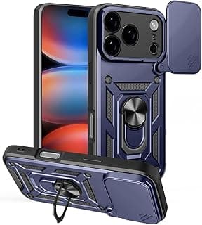 Armor Case, Heavy Duty Shockproof Armor Cover with Camera Shield, 360° Ring Kickstand & Ring Holder Stand Compatible with Apple iPhone 17 Pro (Blue)