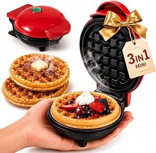 TASMAX mini waffle maker machine 3 in 1 waffle iron home appliances kitchen gift Easy to Clean, Non-Stick Surfaces, 4 Inch, Perfect for Breakfast,Dessert, Sandwich, Pan Cakes, Paninis/Other Snacks