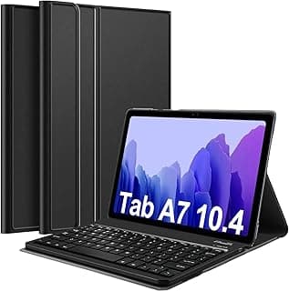 جراب كيبورد AWH لجهاز سامسونج Galaxy Tab A7 مقاس 10.4 بوصة إصدار 2020، غطاء جلد PU مع مسند وكيبورد لاسلكي قابل للفصل مغناطيسياً (SM-T500/T505/T507) - أسود