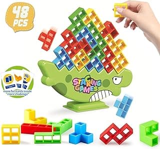 48 Pcs Tetra Tower Balance Stacking Blocks Game, Tetris Balance Tower Game Stacking Team Building Blocks for Adults and Child,Balance Stacking Toys for Family Games