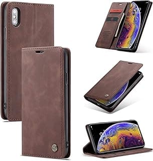 Phone Case Cover UNBLACK Luxury PU Leather Design 013 Flip Cover Card Slot Holder Cover Compatible with iPhone X/XS (Coffe)