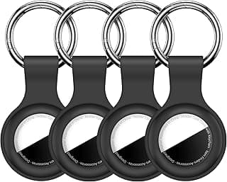 [4 Pack] Compatible with AirTag Case Keychain for Air Tag Holder Silicone for AirTags Key Ring Cases Tags Chain for AirTag GPS Item Finders Accessories, Black
