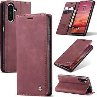 Phone Case Cover UNBLACK Luxury PU Leather Design 013 Flip Cover Card Slot Holder Cover Compatible with Samsung Galaxy A17 (Wine Red)