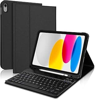 Keyboard Case for iPad 10.9 inch 10th Generation 2022, iPad 10th Generation Case with pencil holder, Smart Protective Cover with Detachable Bluetooth Keyboard for Latest iPad 10th Gen 10.9" 2022 Black