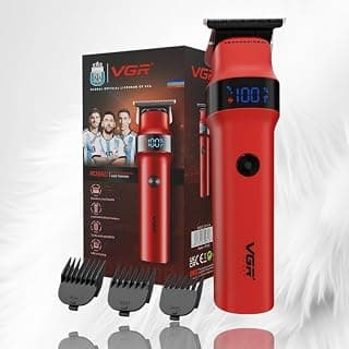 في جي ار V-987 ماكينة تشذيب شعر اللحية والشارب للرجال مع وقت تشغيل طويل 400 دقيقة | بطارية ليثيوم 2000mAh | وضع تيربو مع موتور قوي 7000 RPM | شاشة LED (أحمر)